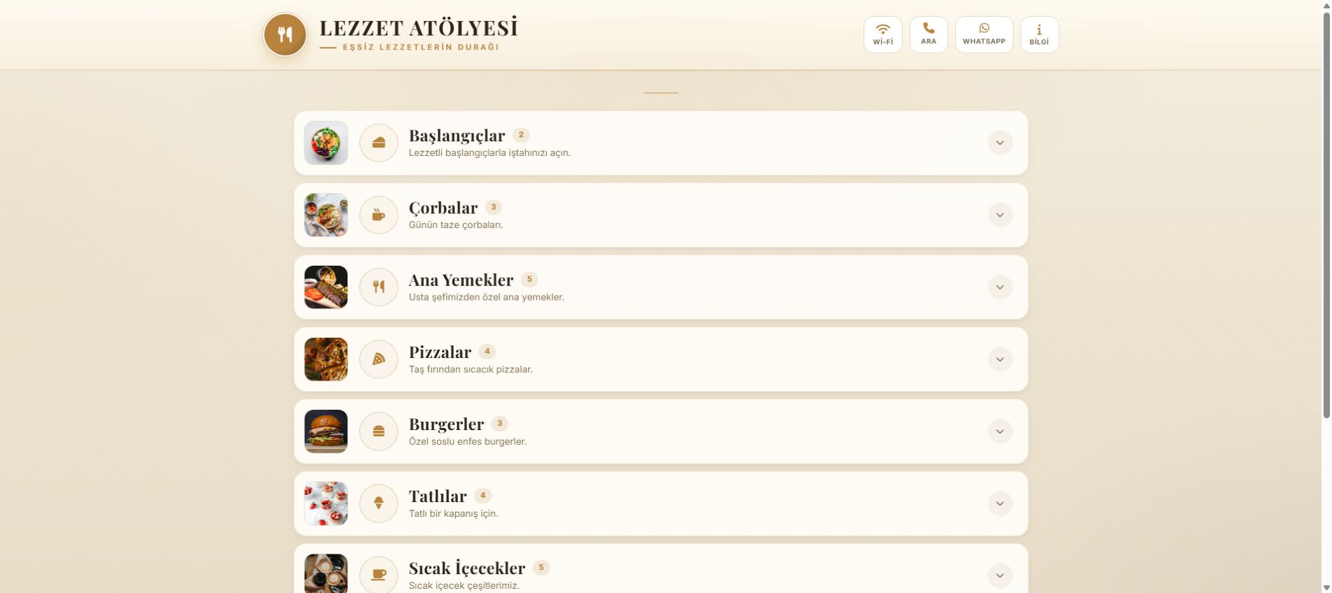 LinkMenu – QR Menü ve Sipariş Sistemi — canlı demo ekranı