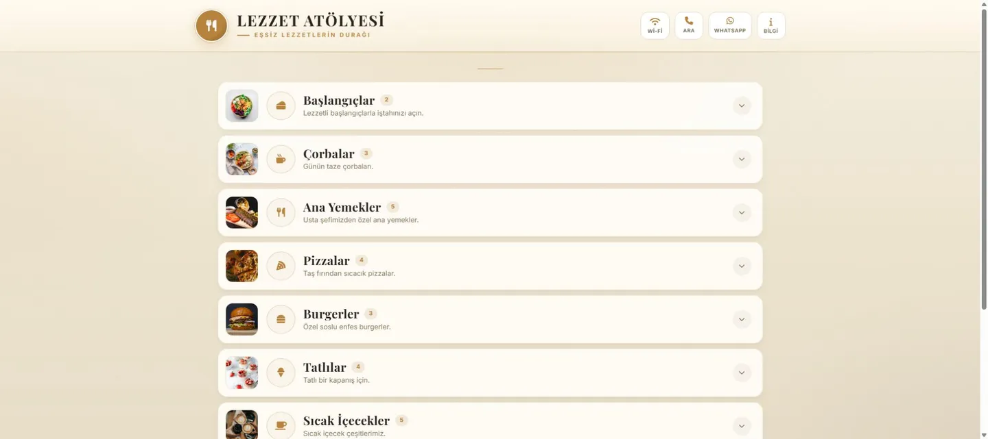 LinkMenu – QR Menü ve Sipariş Sistemi — gerçek demo ekranı