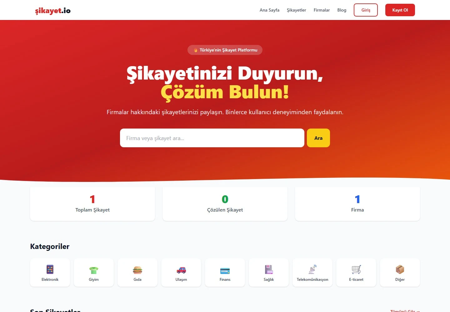 Şikayet Sitesi Platformu Script– sikayet.io — gerçek demo ekranı